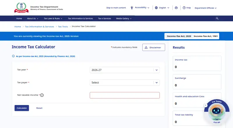 India Income Tax Calculator's website
