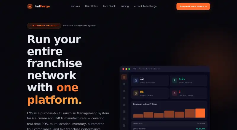 The IndForge Franchise Management System homepage