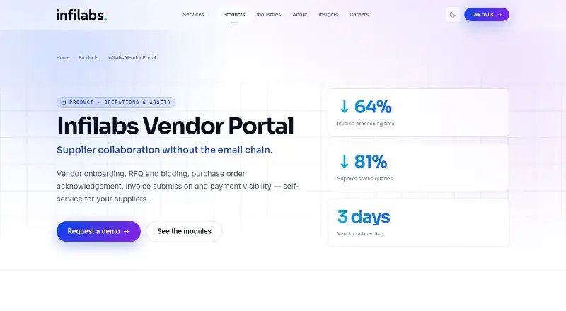 Infilabs Vendor Portal's website