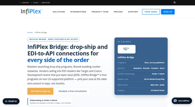 The InfiPlex Bridge homepage