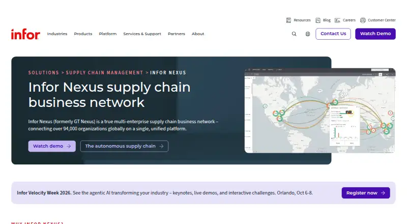 Infor Nexus's website