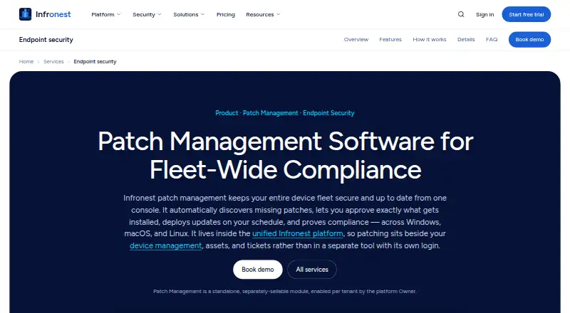Infronest Patch Management's website