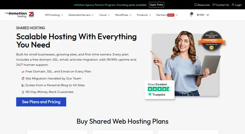 InMotion Hosting Shared Hosting's website