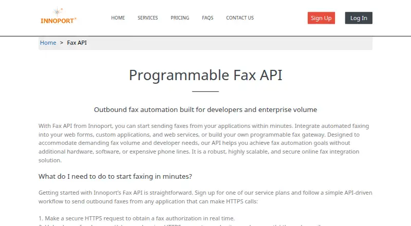 Innoport Programmable Fax API's website