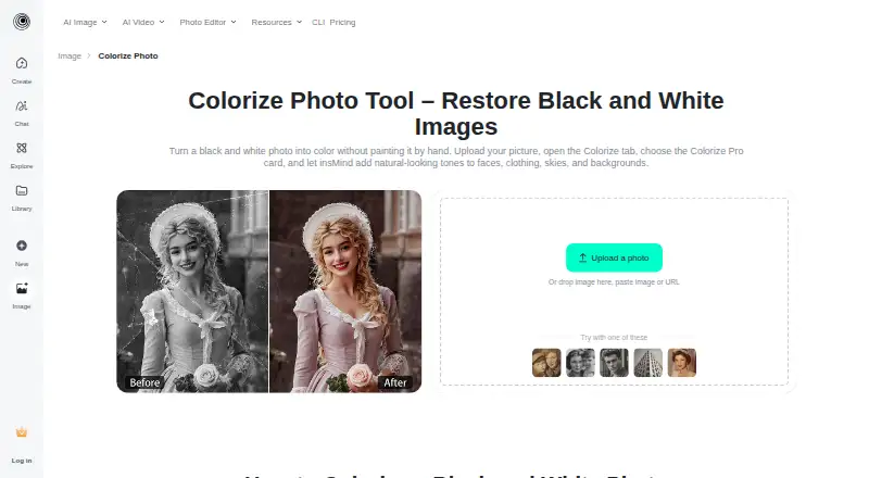 insMind Photo Colorizer's website
