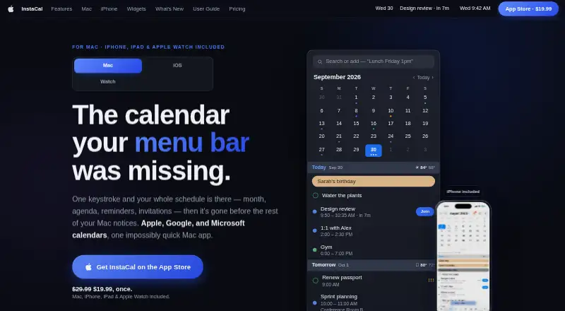 The InstaCal homepage