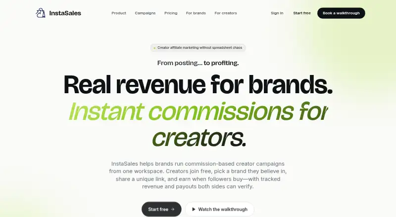 The InstaSales homepage