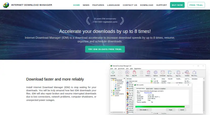 Internet Download Manager's website