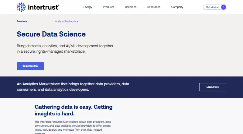 Intertrust Analytics Marketplace's website