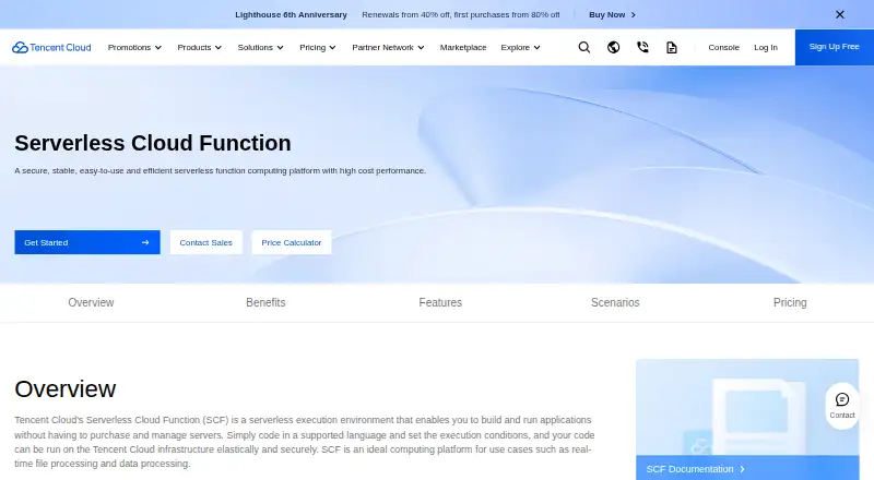 Tencent Cloud Serverless Cloud Function's website