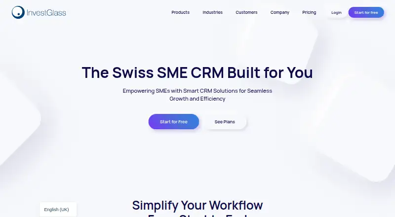 The InvestGlass CRM homepage