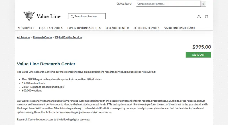 Value Line Research Center's website