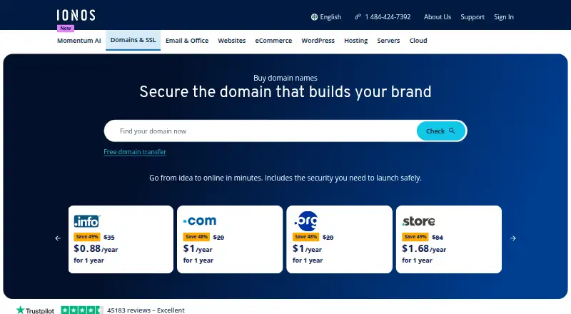 IONOS Domains's website