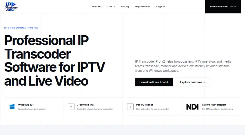The IP Transcoder Pro homepage