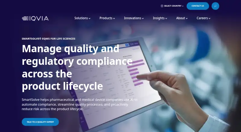 IQVIA SmartSolve eQMS's website