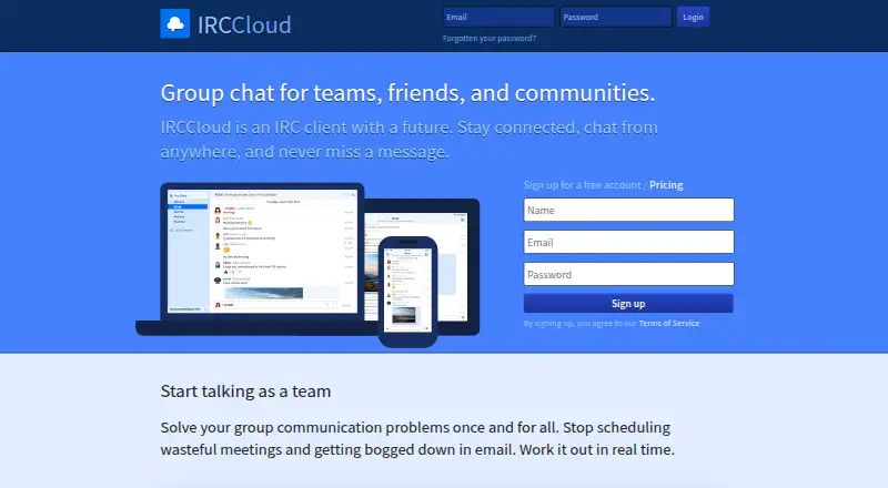 The IRCCloud homepage