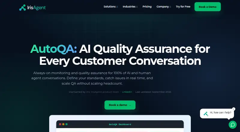 IrisAgent AutoQA's website