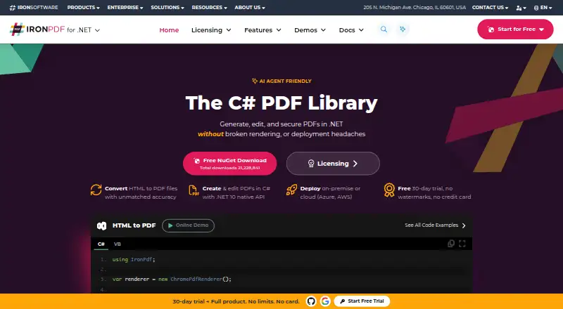 IronPDF's website