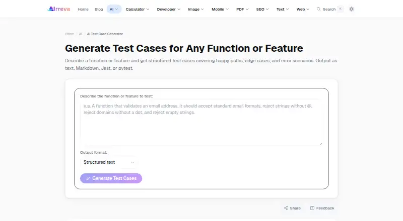 Irreva AI Test Case Generator's website