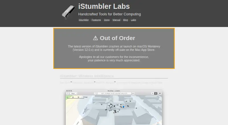 The iStumbler homepage