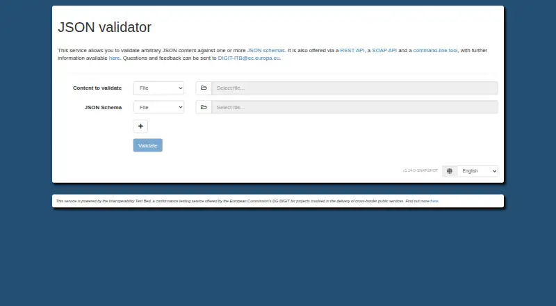 The European Commission JSON Validator homepage