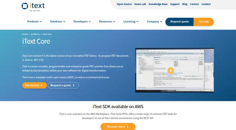 iText Core's website