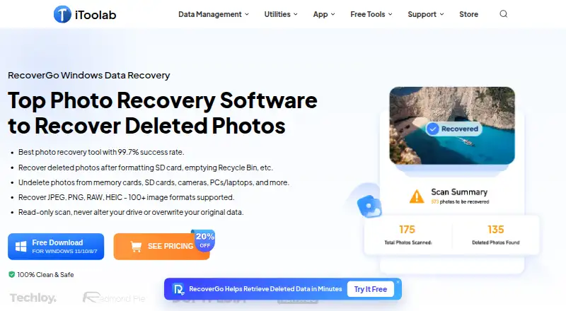 iToolab RecoverGo's website