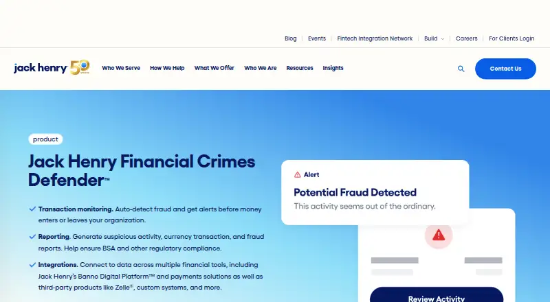 Jack Henry Financial Crimes Defender's website