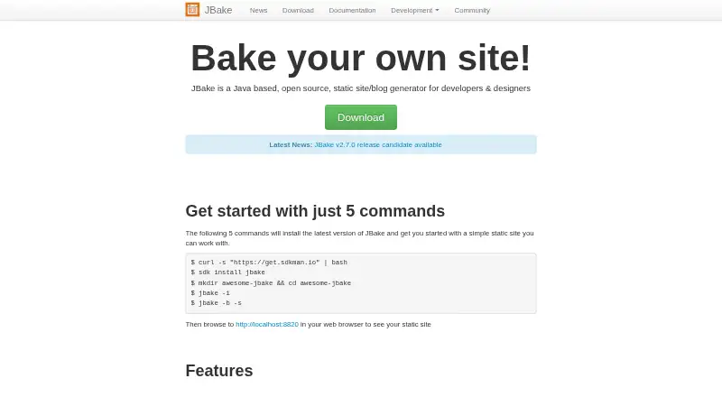 The JBake homepage