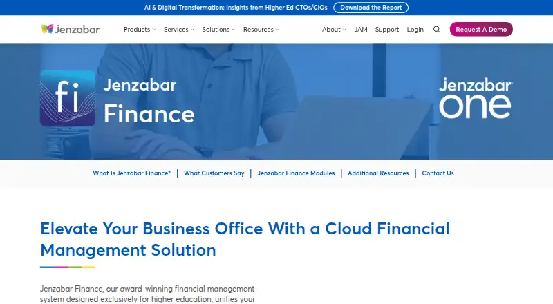 Jenzabar Finance's website