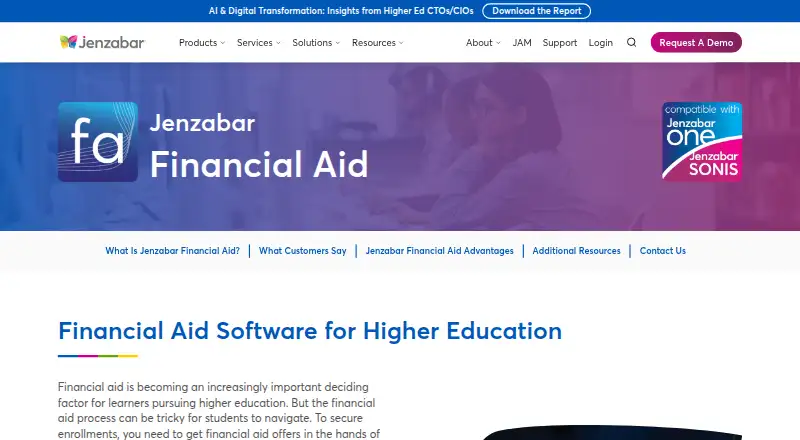 Jenzabar Financial Aid's website
