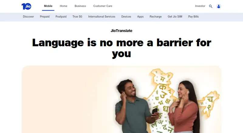 JioTranslate's website