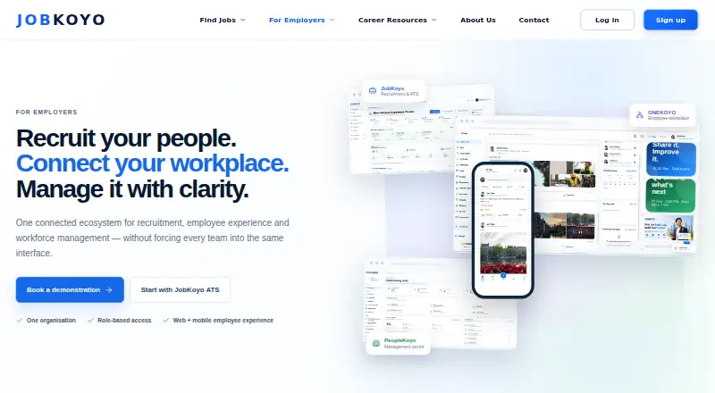 The JobKoyo Recruitment Platform homepage