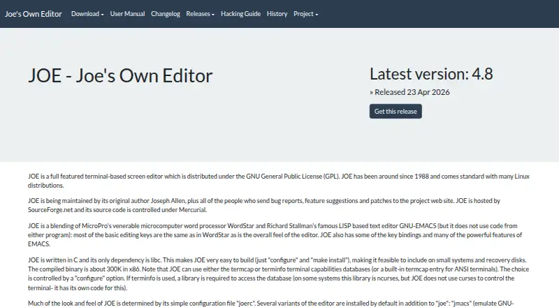 Joe's Own Editor's website