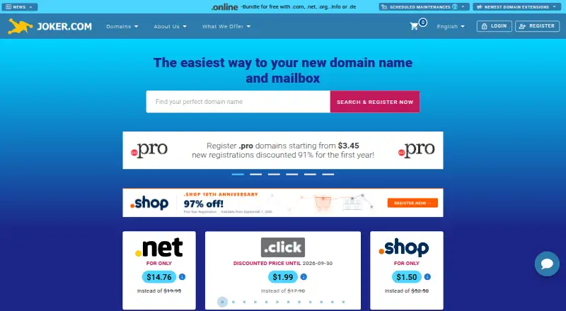 Joker.com's website