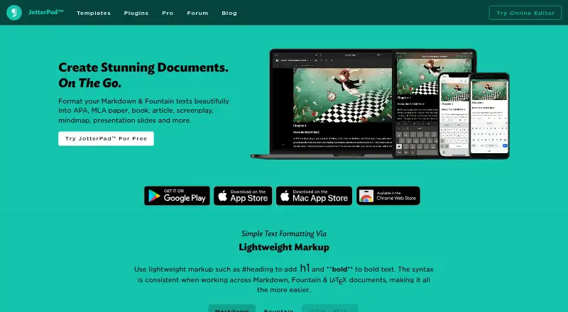 The JotterPad homepage