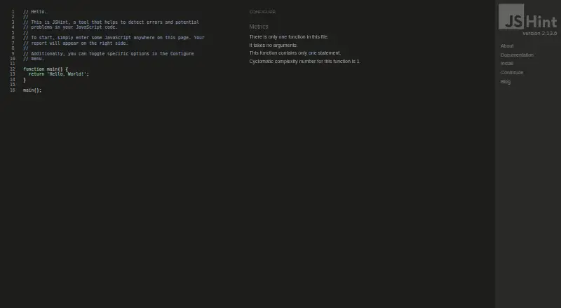 JSHint's website