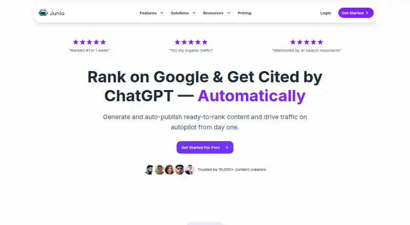 The Junia AI homepage