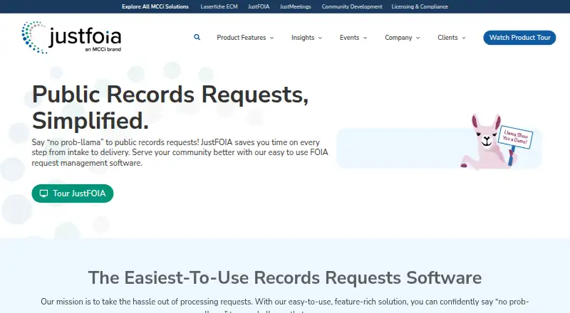 The JustFOIA homepage