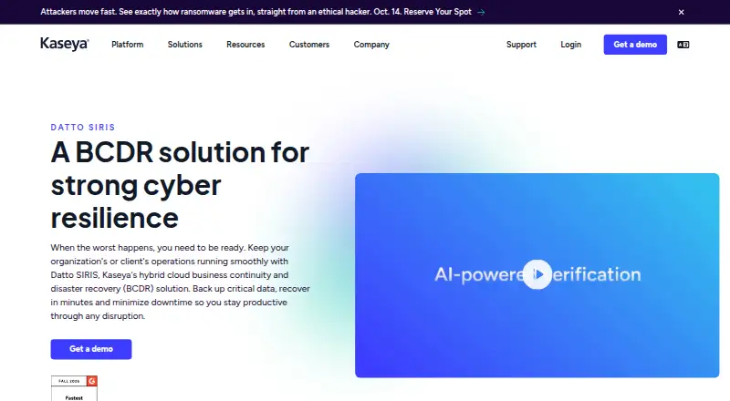 Datto SIRIS's website