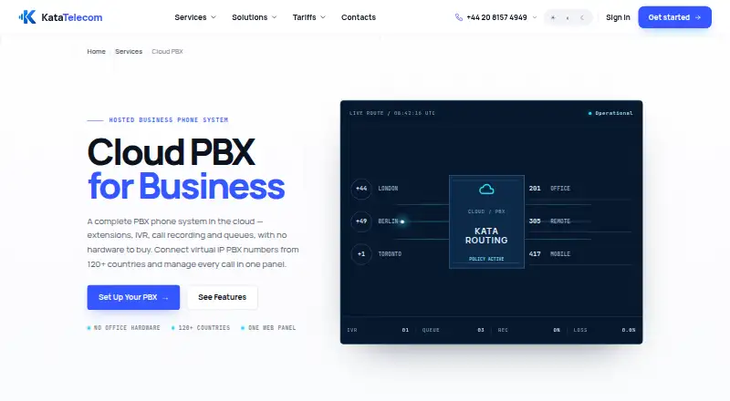 KataTelecom Cloud PBX's website