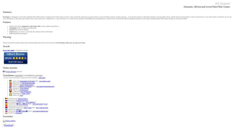 The KCleaner homepage