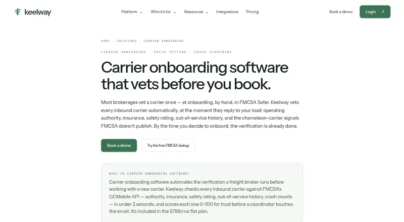 Keelway Carrier Onboarding's website