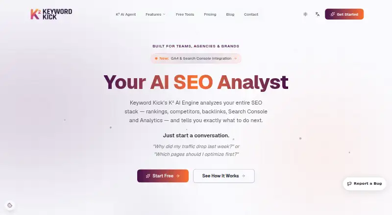 The Keyword Kick homepage
