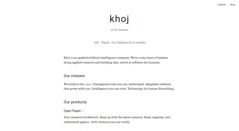 The Khoj homepage