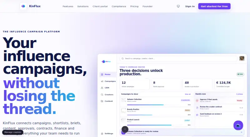 The KinFlux homepage