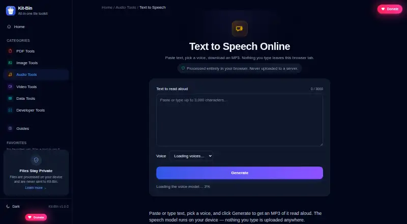 The Kit-Bin Text to Speech homepage