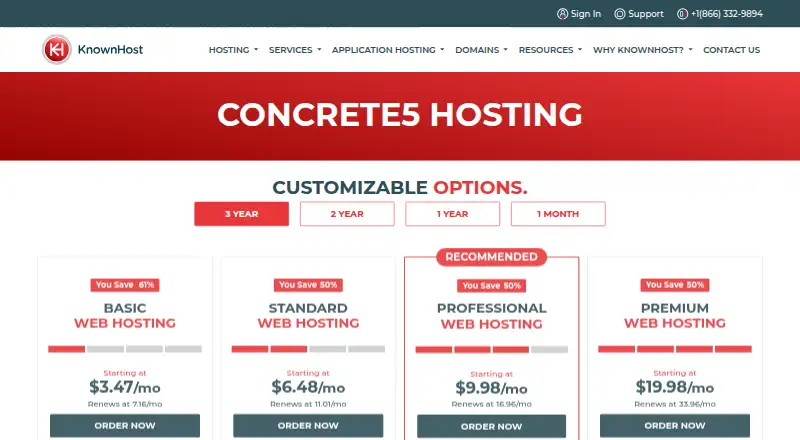 KnownHost Concrete5 Hosting's website