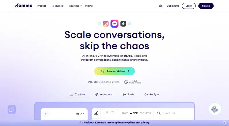 The Kommo homepage
