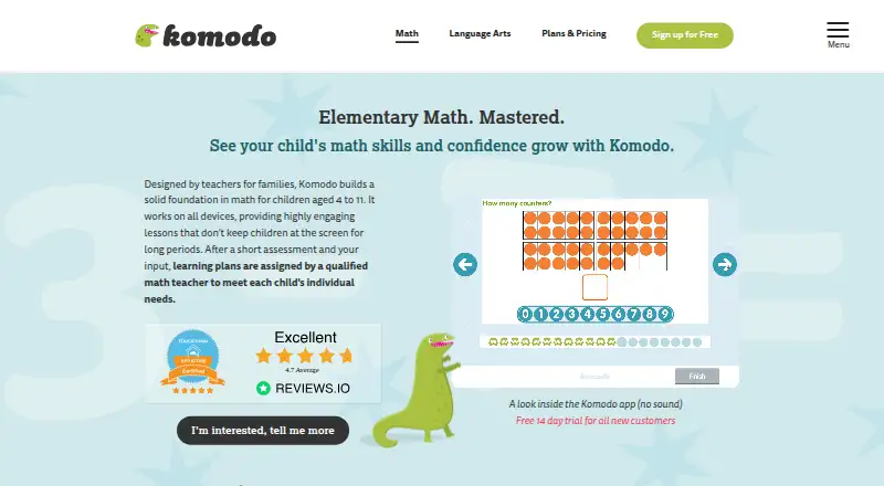 The Komodo Maths homepage